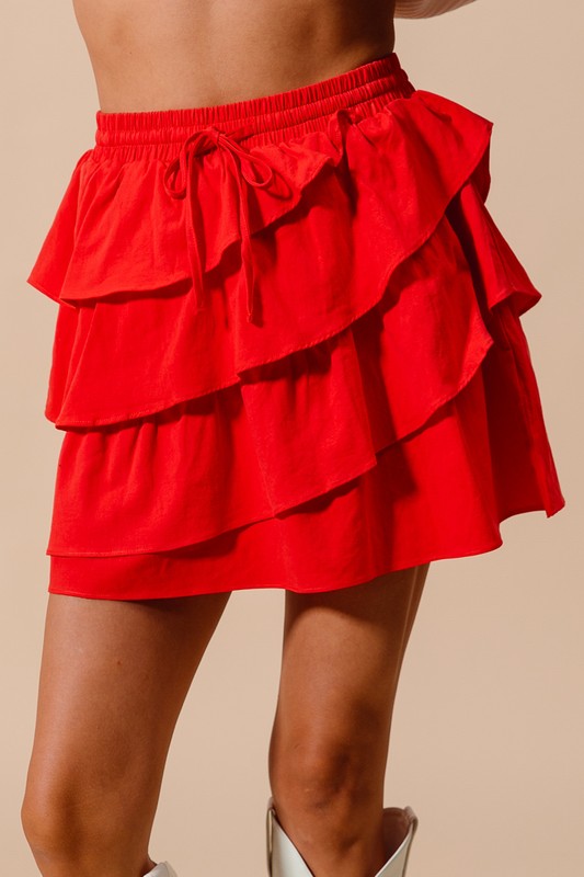 Asymmetrical Red Ruffle Skirt