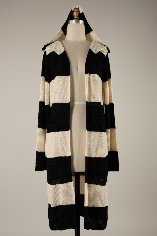 2 Toned Stripe Long Knit Cardigan