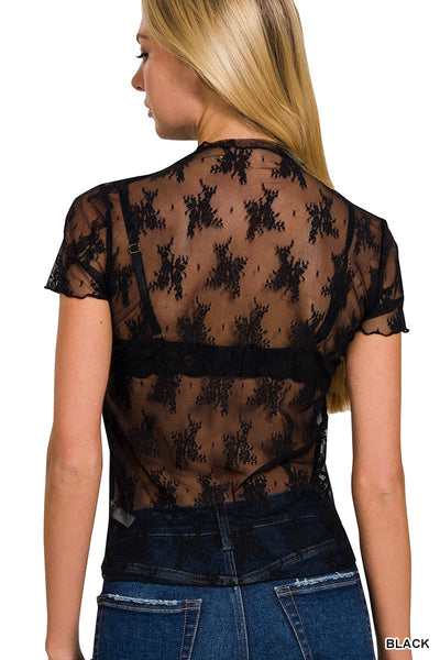 Lace See Through Short Sleeve Top