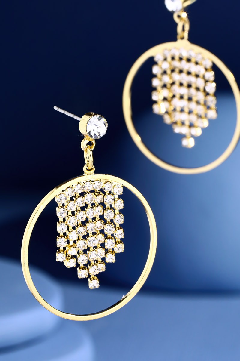 Circular Dangle Drop Earrings With Crystal Accent