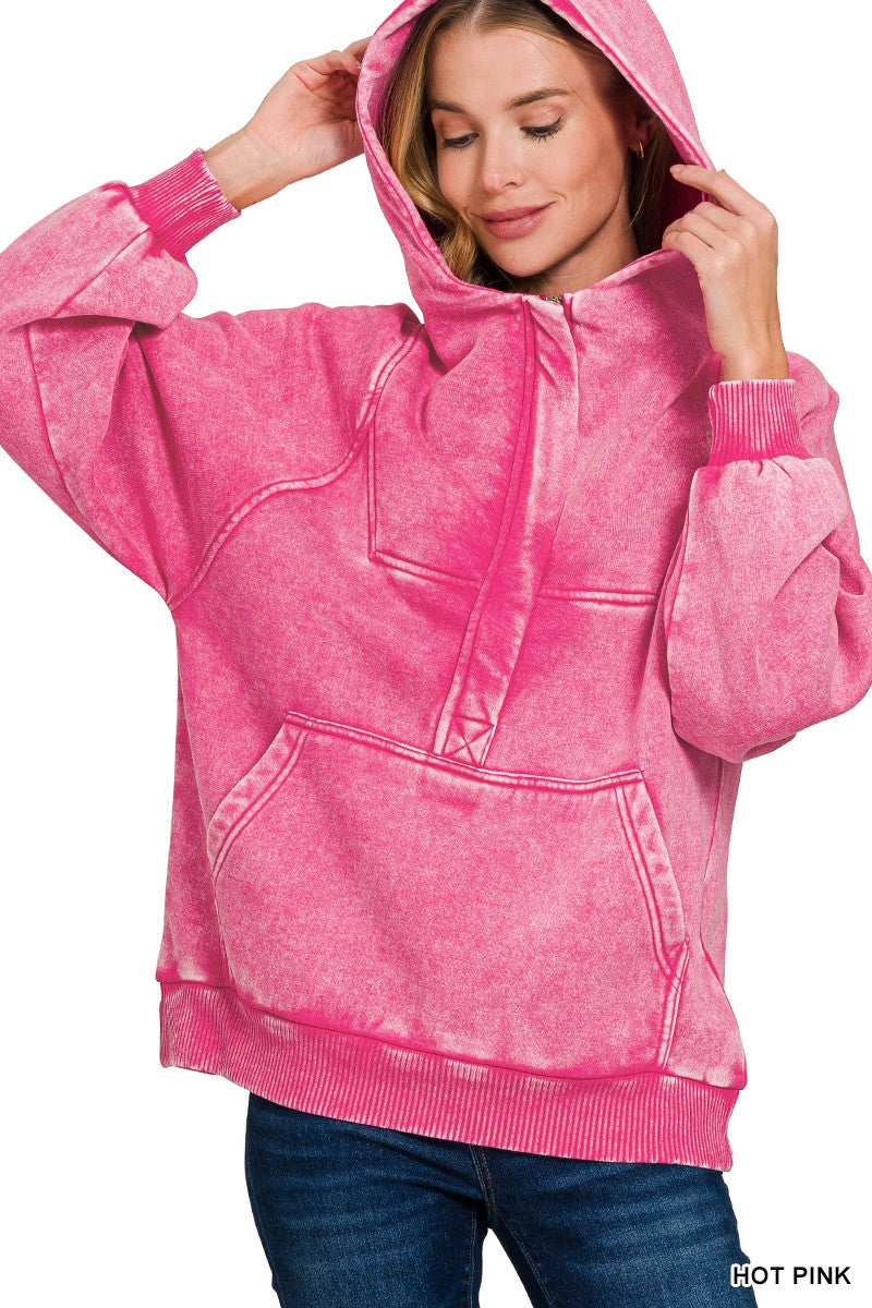 Acid Washed Hot Pink Kangaroo Hoodie