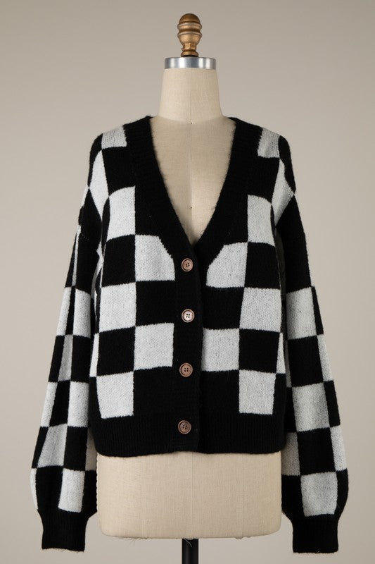 Onyx Checkered Cropped Cardigan