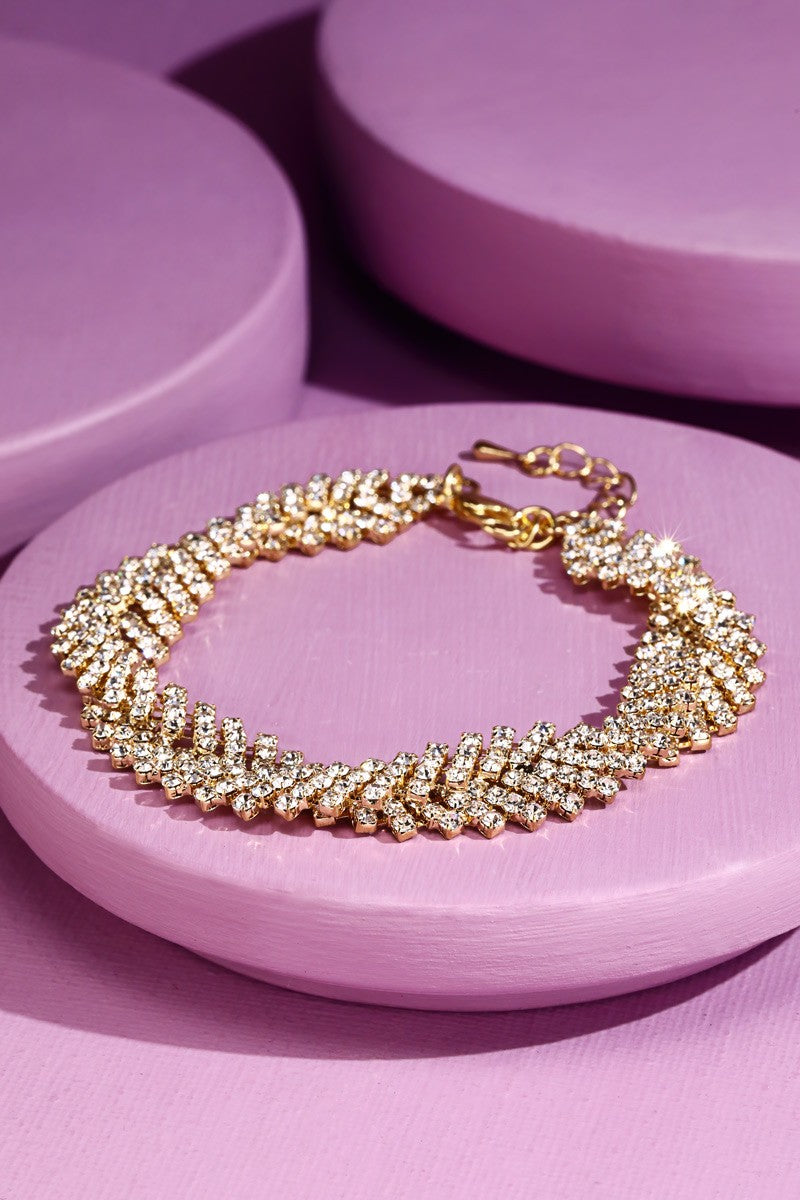 Twisted Brass Chain Link Bracelet with Rhinestones