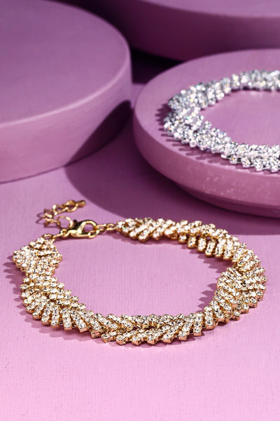 Twisted Brass Chain Link Bracelet with Rhinestones