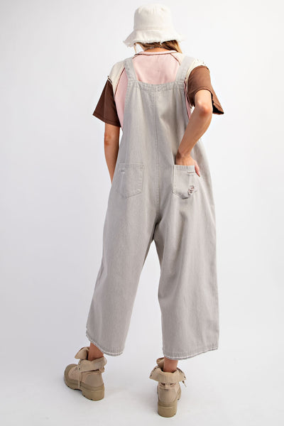 Stone Distressed & Oversized Overalls by Easel