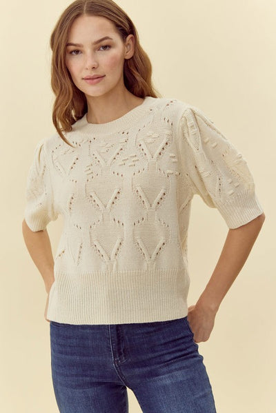 Maddy Puff Sleeve Crochet Knit Top