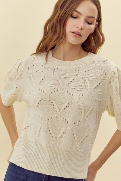 Maddy Puff Sleeve Crochet Knit Top