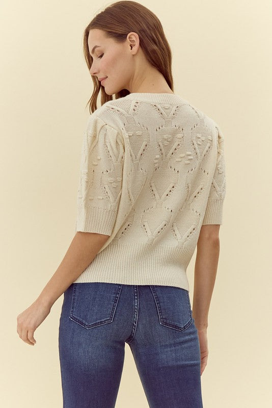 Maddy Puff Sleeve Crochet Knit Top