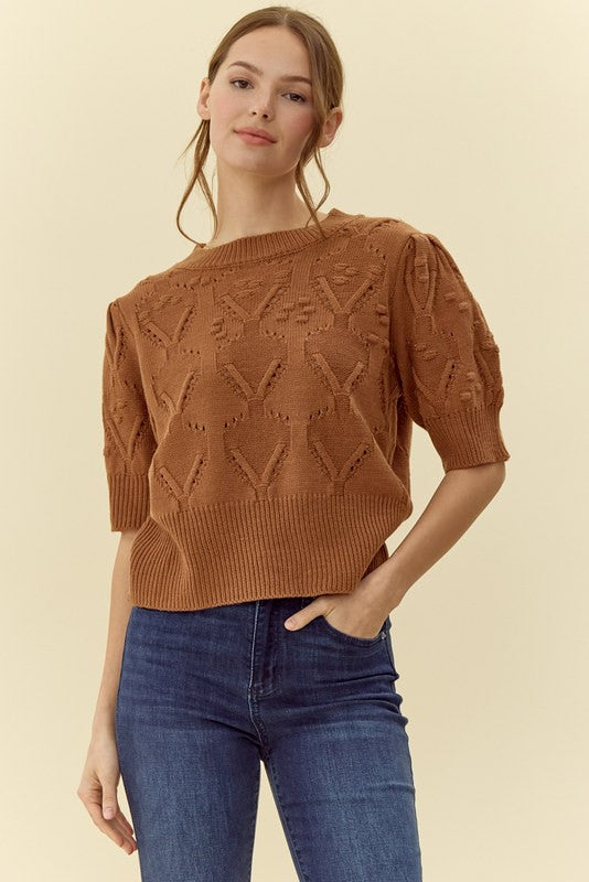 Maddy Puff Sleeve Crochet Knit Top