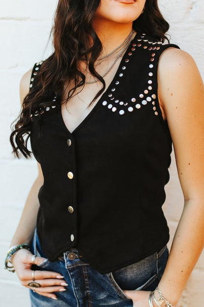 Black Suede Studded Vest