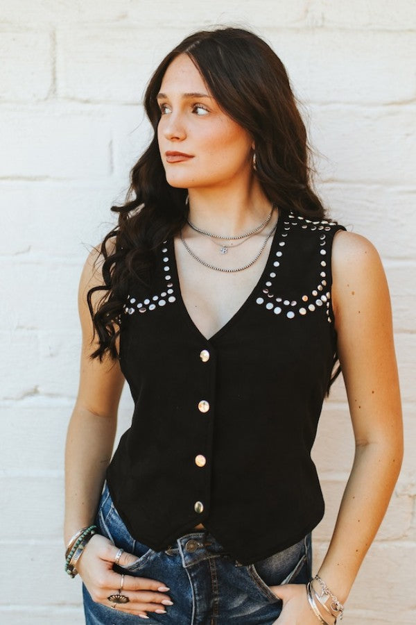 Black Suede Studded Vest