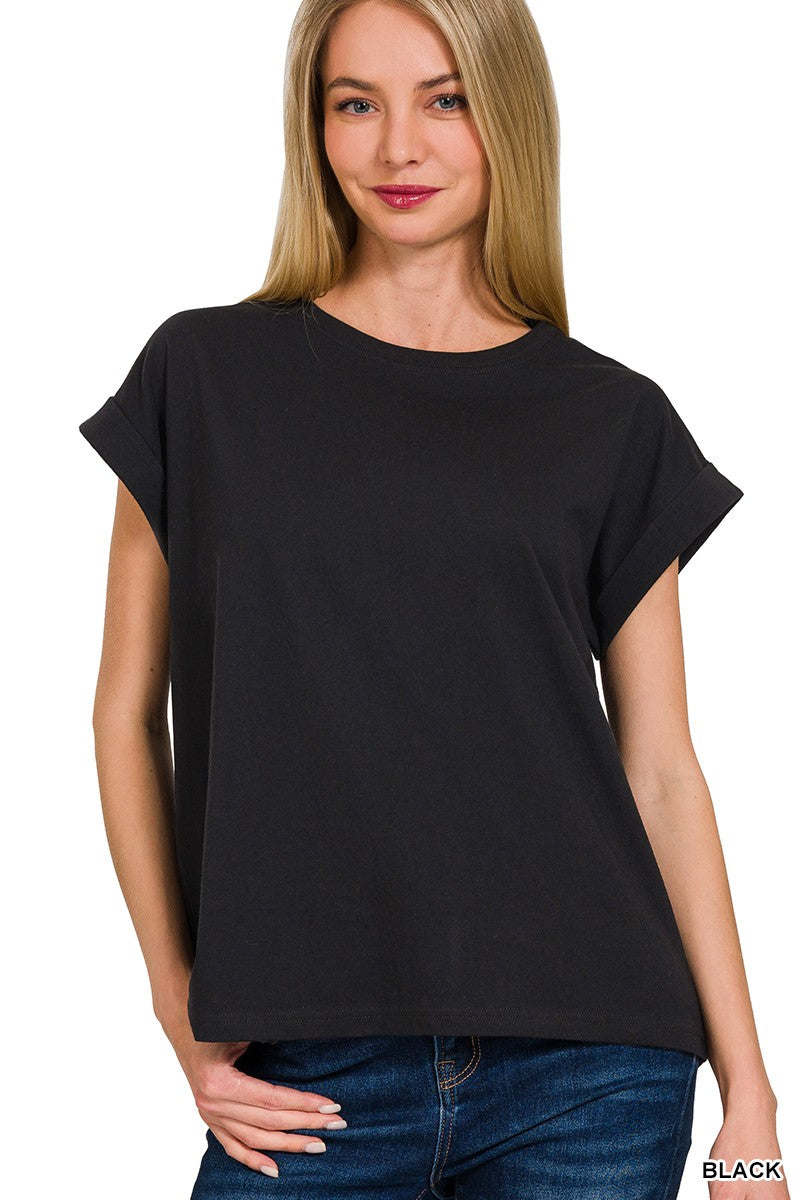 Folded Sleeve Round Neck Tee (3 colors)