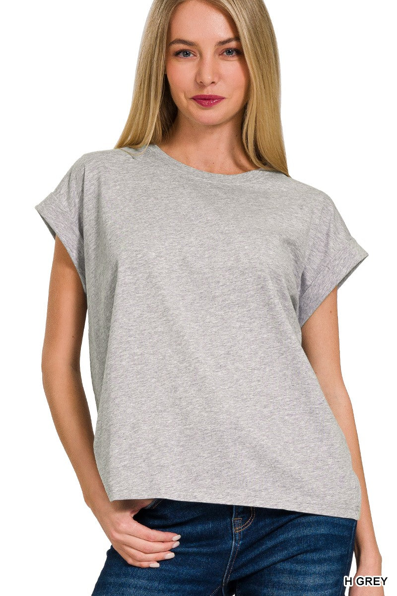 Folded Sleeve Round Neck Tee (3 colors)