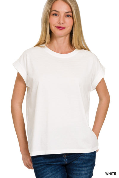 Folded Sleeve Round Neck Tee (3 colors)