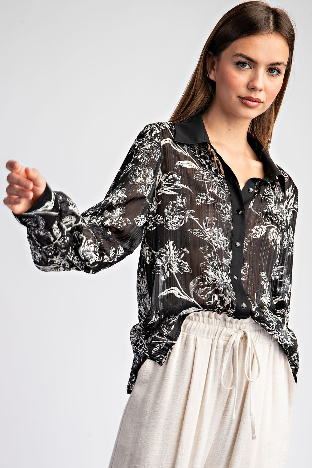 Floral Style Button Down Blouse