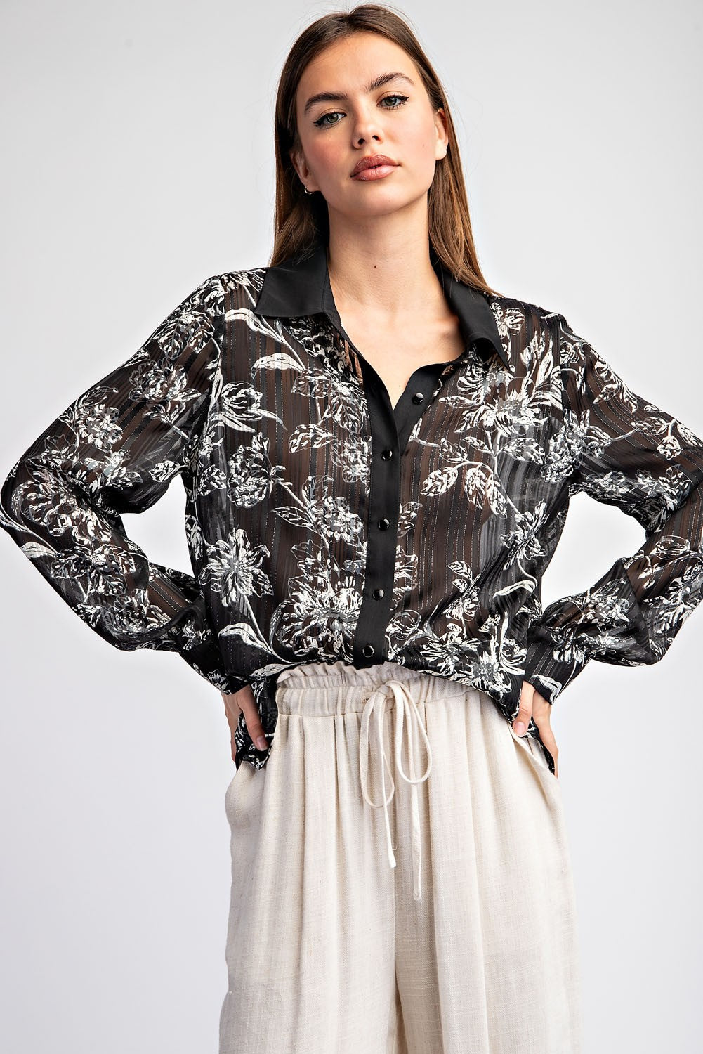 Floral Style Button Down Blouse