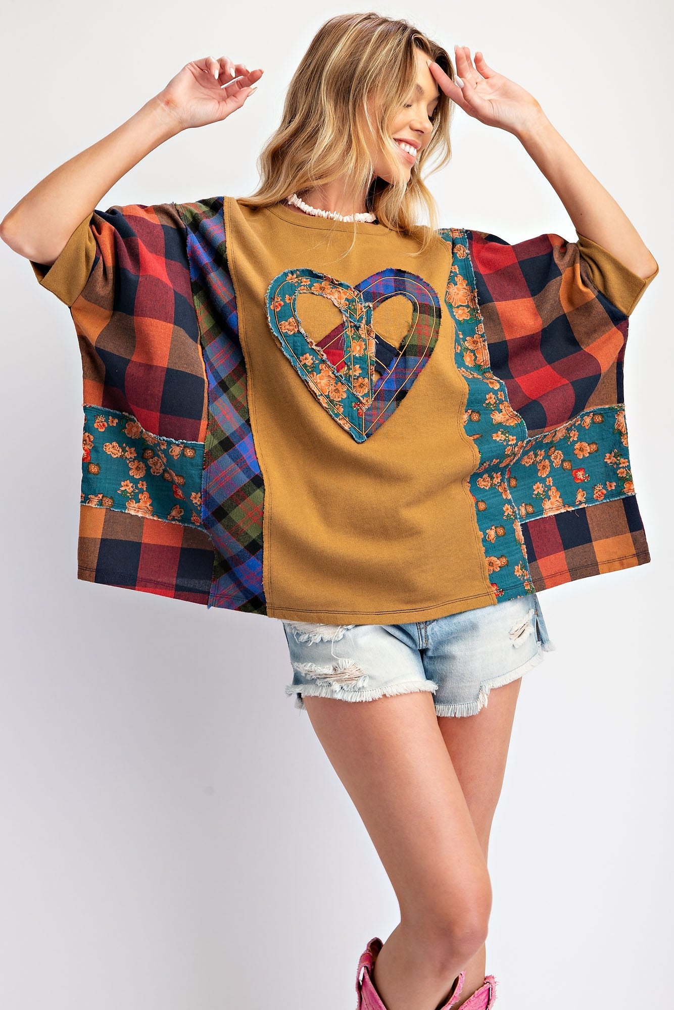 Frayed Heart Mixed Patch Top (2 Colors)