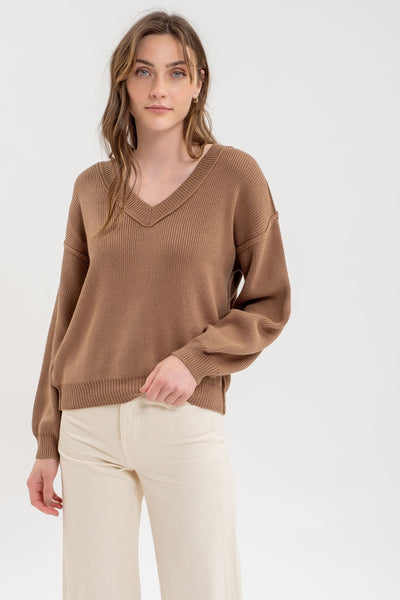 Exposed Hem V Neck Sweater (4 Colors)