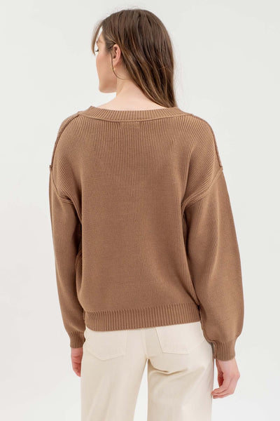 Exposed Hem V Neck Sweater (4 Colors)