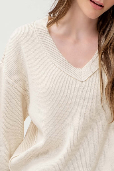 Exposed Hem V Neck Sweater (4 Colors)