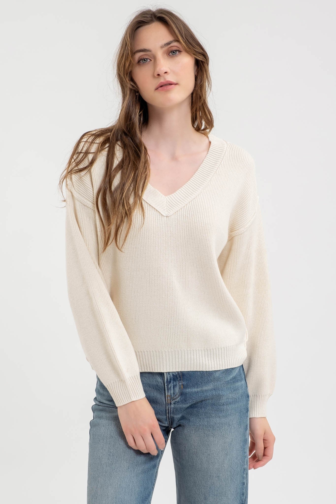 Exposed Hem V Neck Sweater (4 Colors)