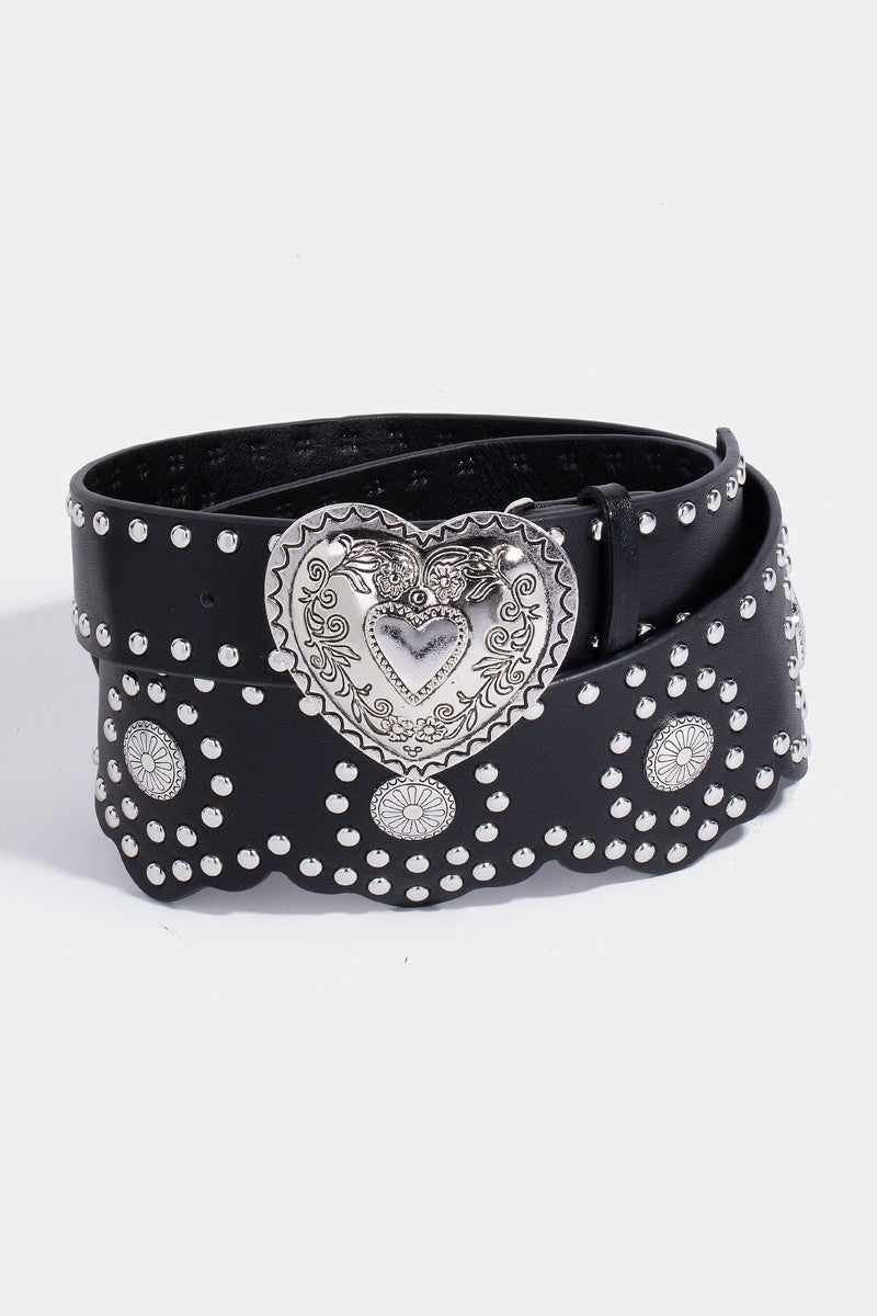 Studded Heart Buckle Concho Belt