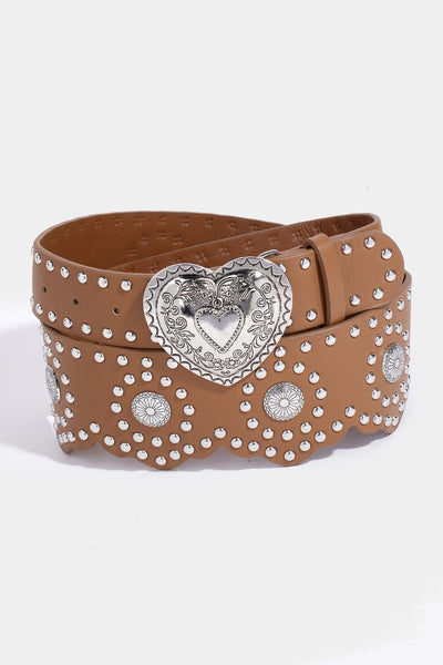 Studded Heart Buckle Concho Belt