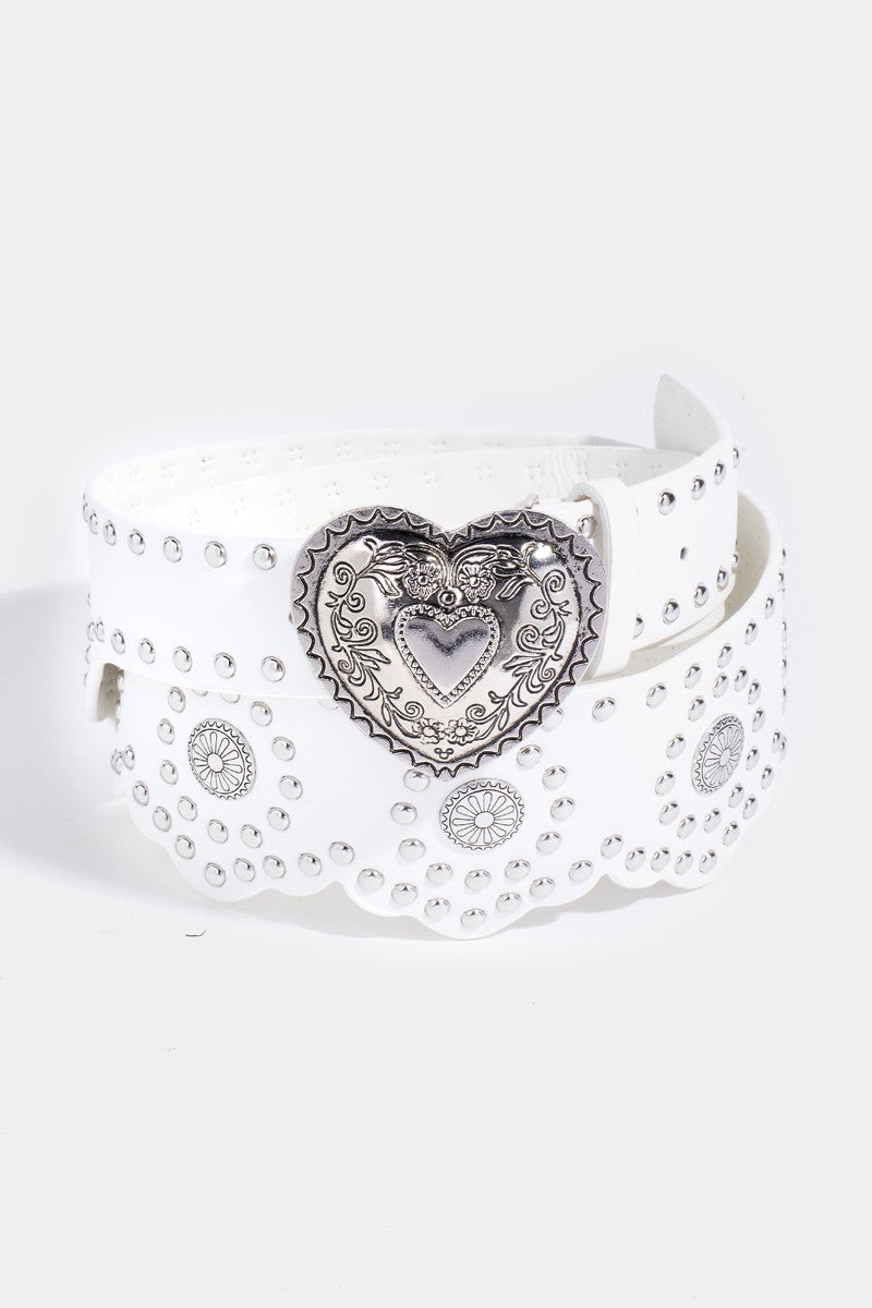 Studded Heart Buckle Concho Belt