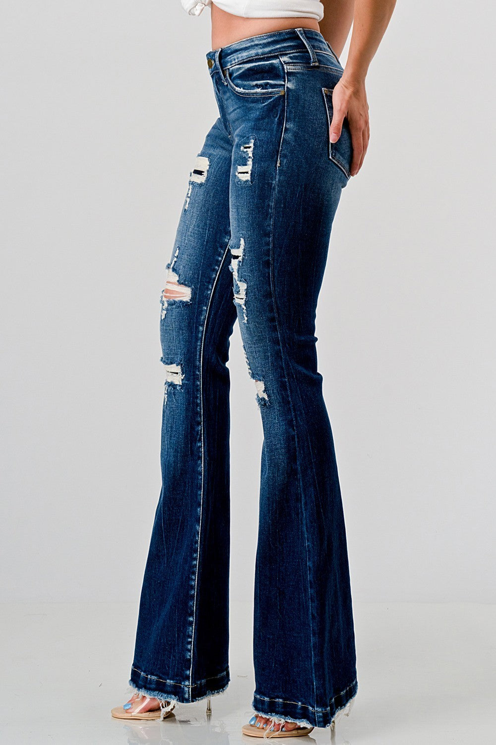 Macy Petite Flare Patch Jeans