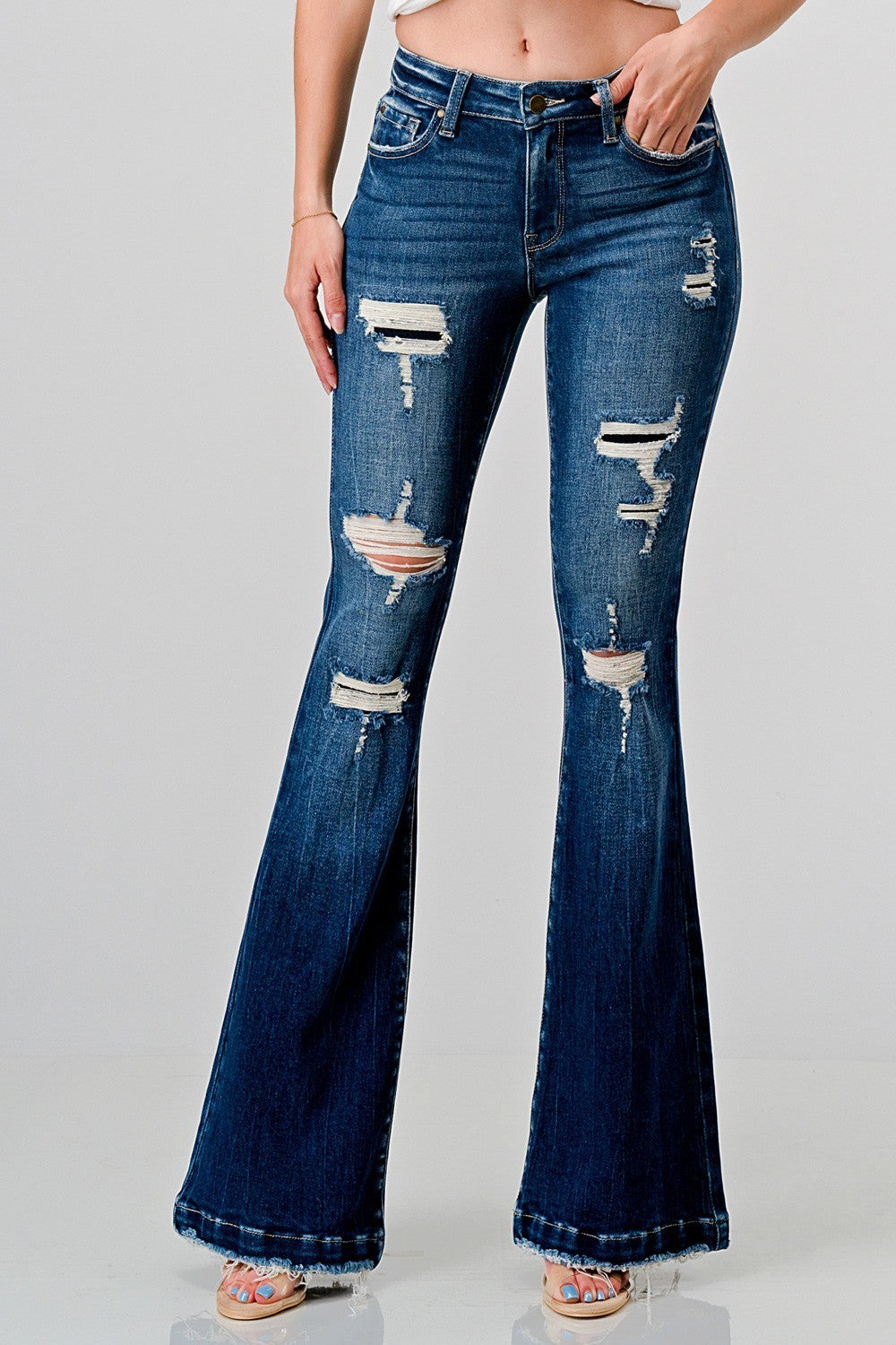 Macy Petite Flare Patch Jeans