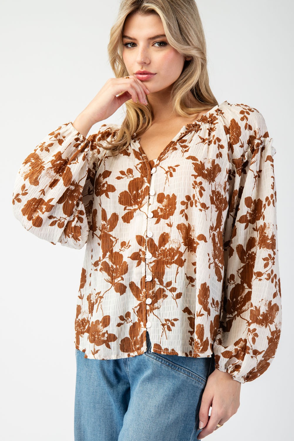 Brown Floral Blouse