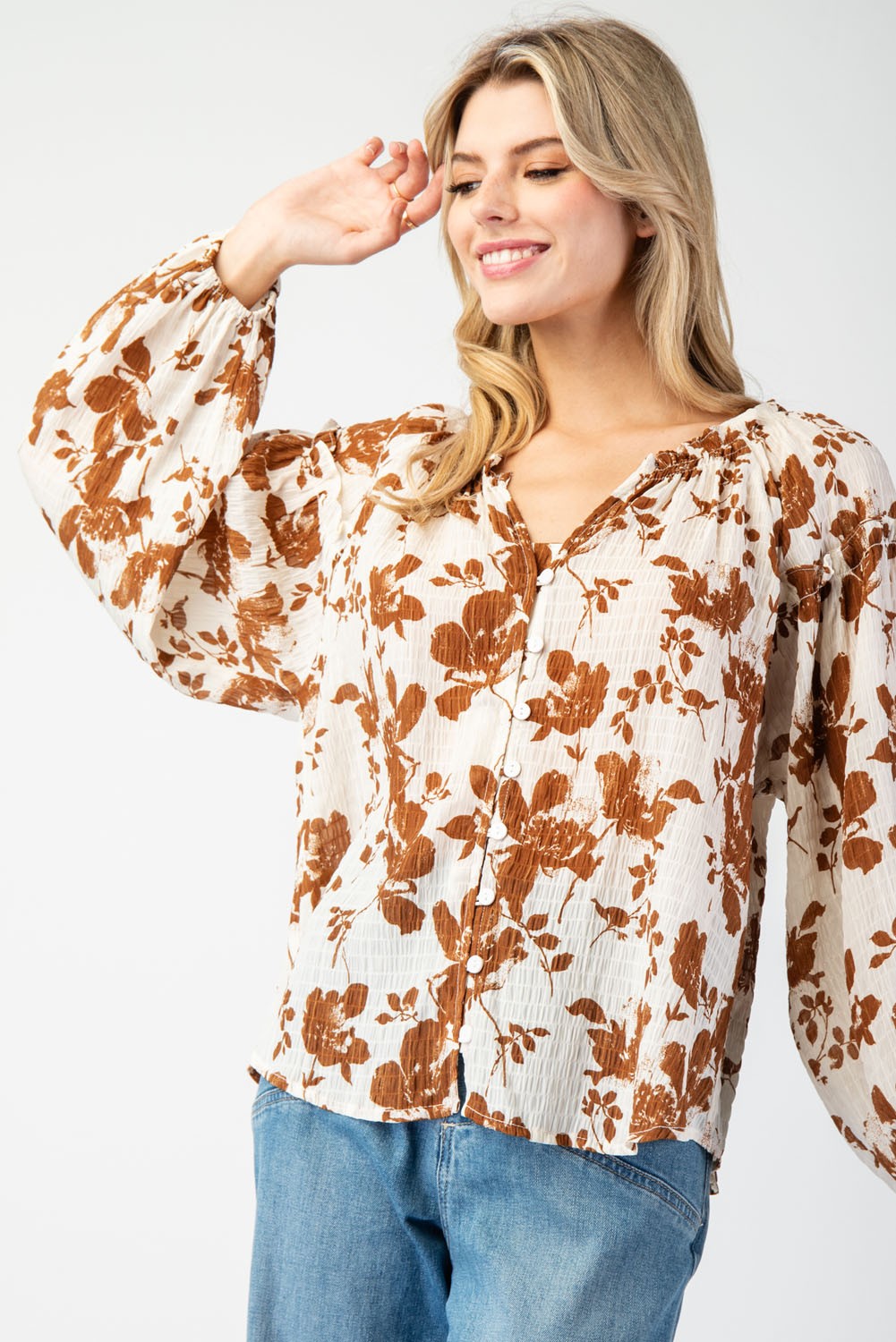 Brown Floral Blouse