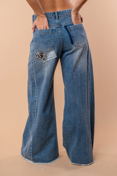 High Waisted Patch Work Solid Knit Jeans