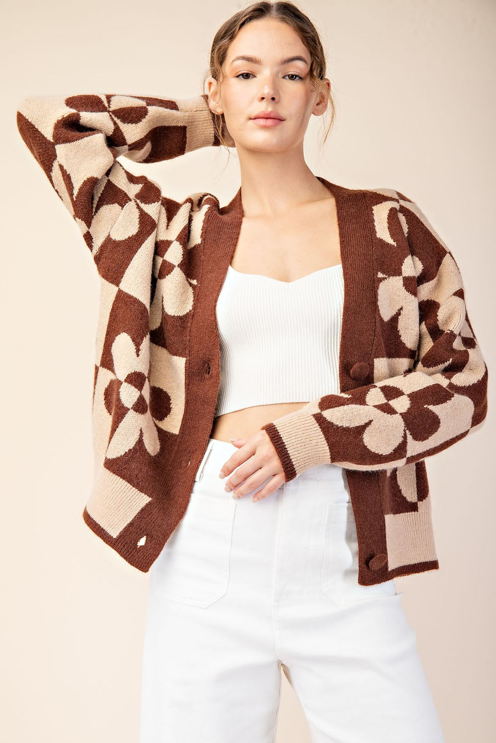 Brown & Taupe Floral Cardigan