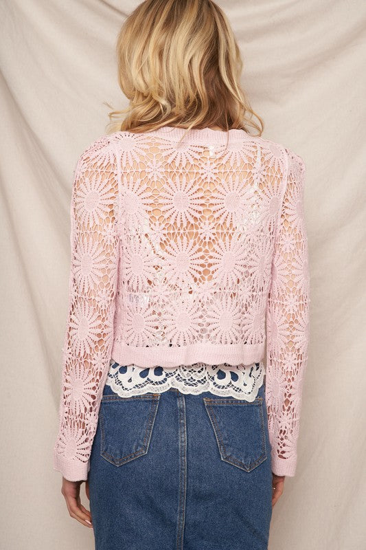 Lilac Crochet Knit Cropped Cardigan