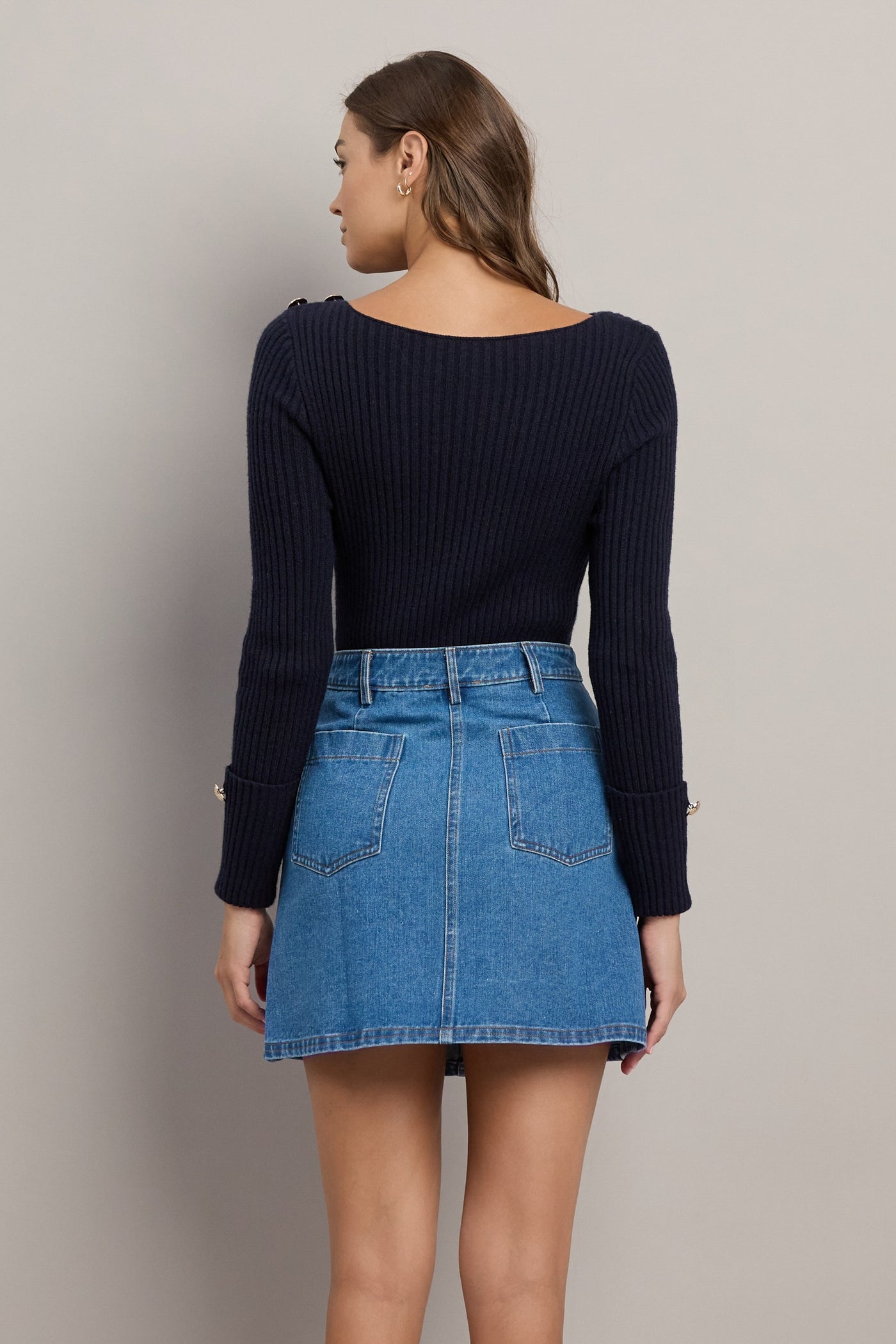 Button Front Denim Mini Skirt