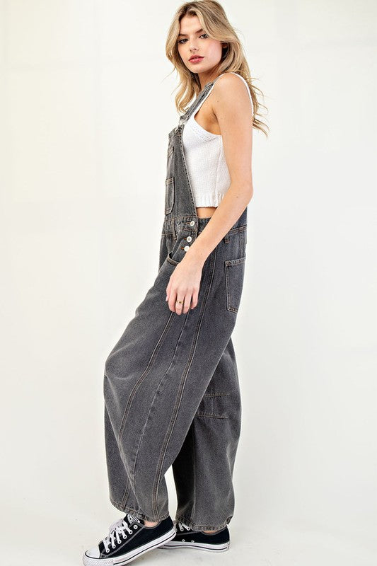 Acid Grey Sleeveless Barrel Overalls