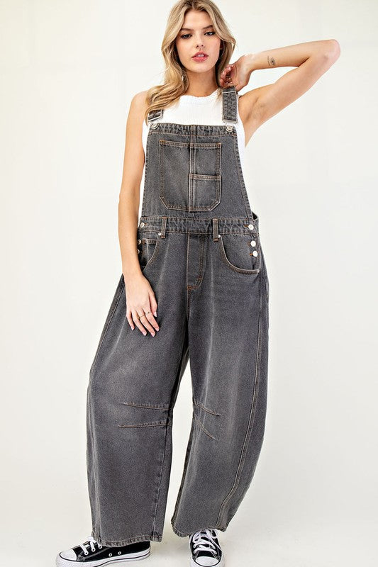 Acid Grey Sleeveless Barrel Overalls