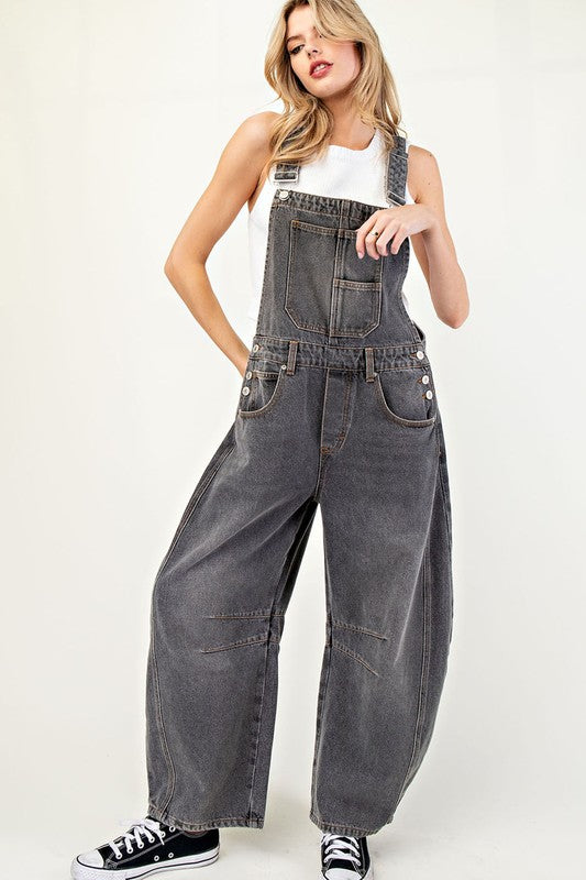 Acid Grey Sleeveless Barrel Overalls