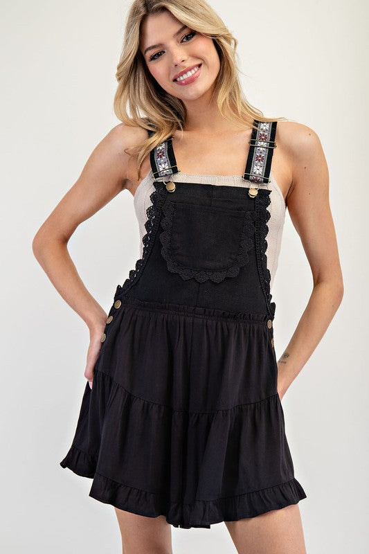 Black Lace Trim Sleeveless Romper