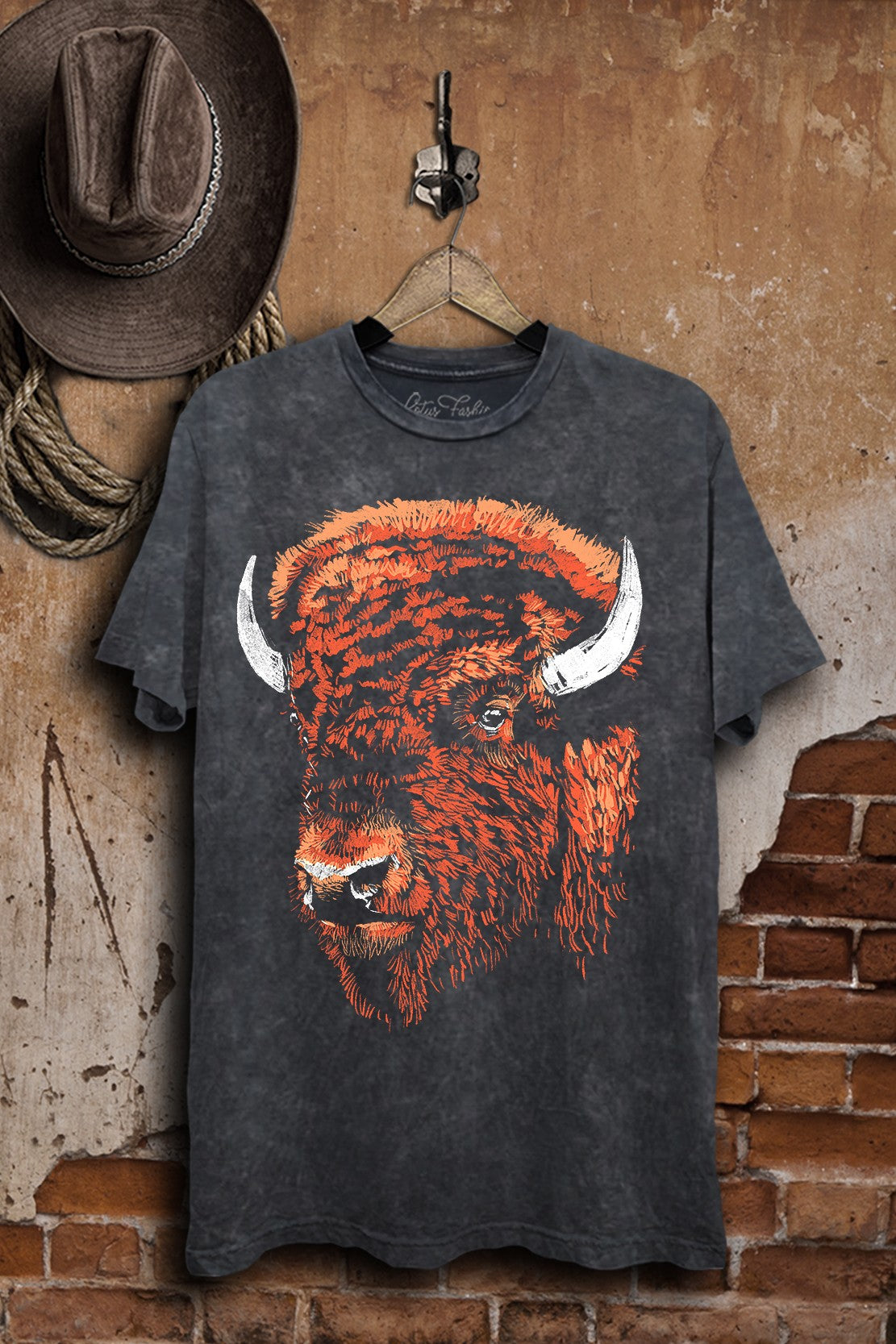 Brown Bison Acid Washed Tee