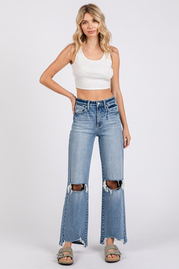 Lucille Destroyed Stretch Slim Wide Jean