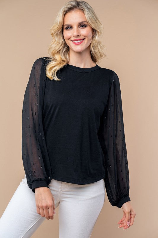 Luna Black Long Sleeve Woven Top