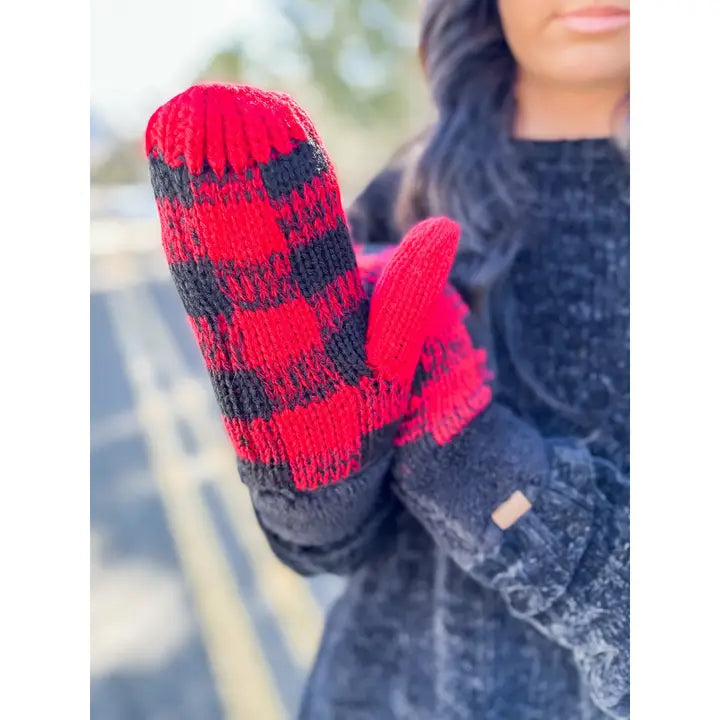 Buffalo Checkered Fuzzy Mittens