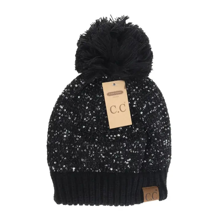 Scatter Sequin Fuzzy Lined Beanie