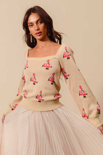 Claire Floral Square Neck Sweater