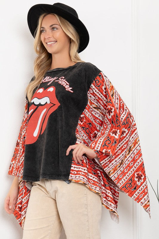 The Stones Acid Washed Poncho Tee