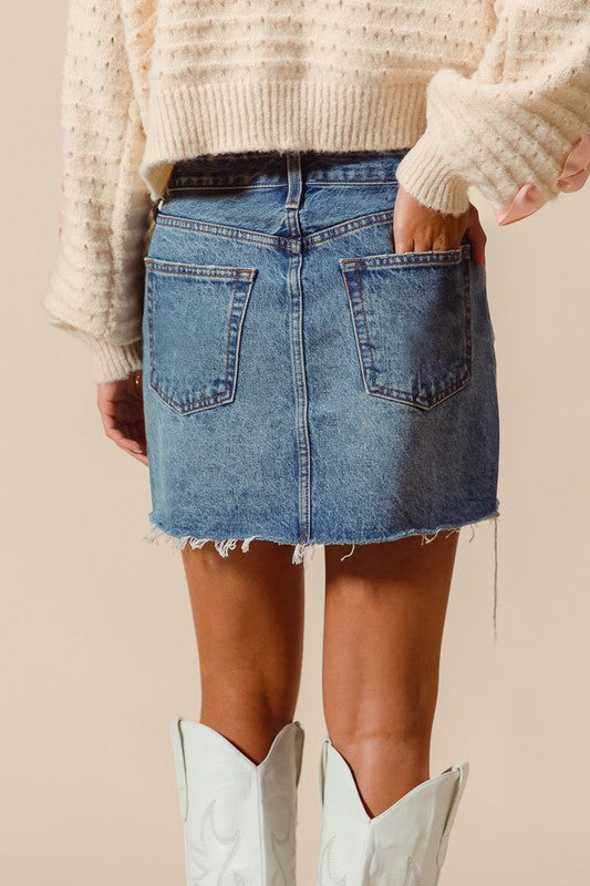 Sloane Denim Mini Frayed Skirt