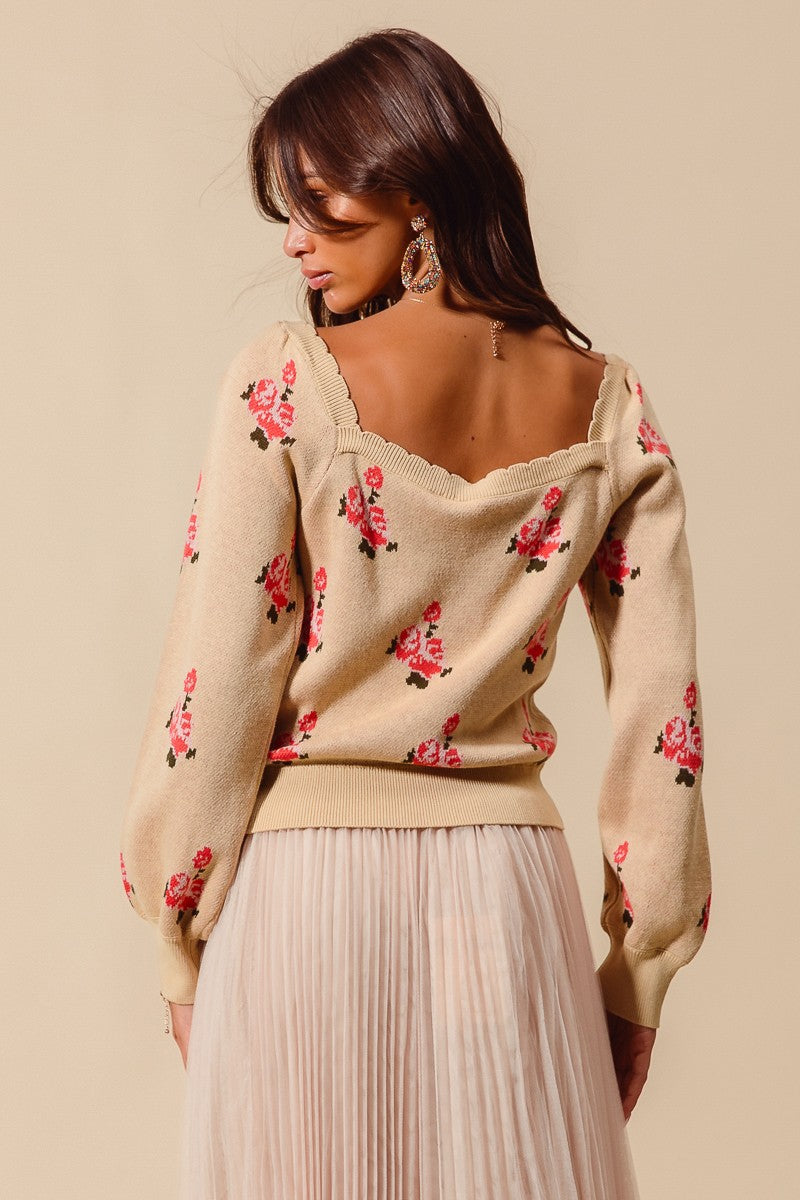 Claire Floral Square Neck Sweater