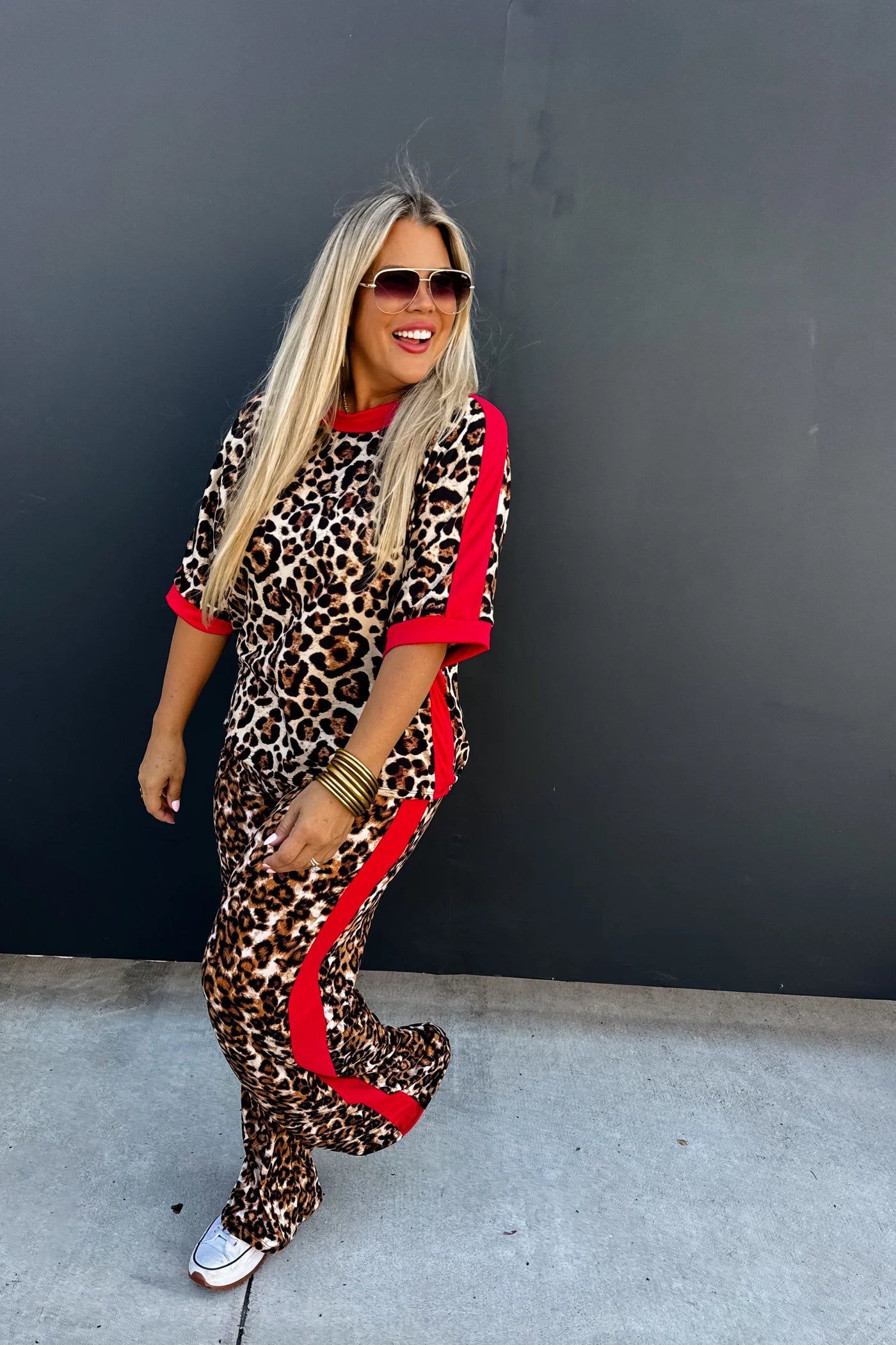 Red Stripe Leopard Track Pants